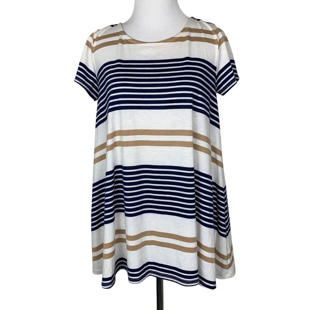 Anthropologie Puella Women's Striped Short Sleeve Tunic Top XS Cotton Polyester